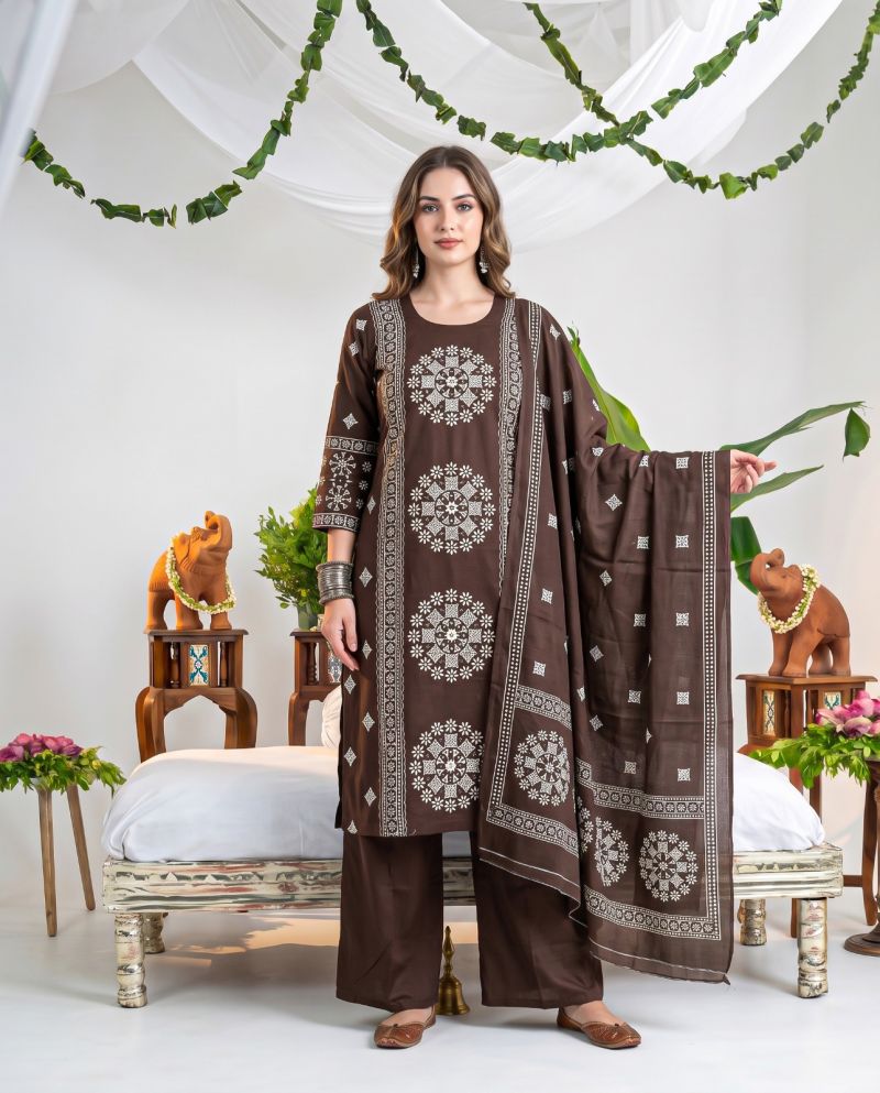 Amrah Wholesale Naisha K 1464 Dhabu Cotton Kurti Pant Dupatta Set