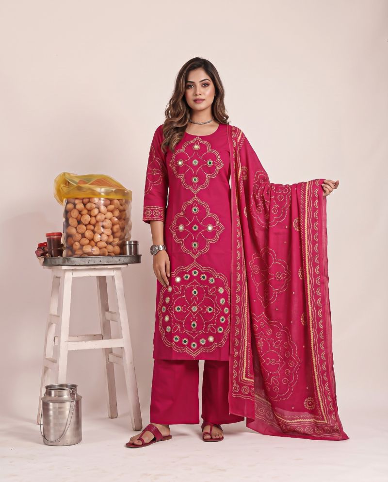 Amrah Wholesale Naisha K 1464 Dhabu Cotton Kurti Pant Dupatta Set