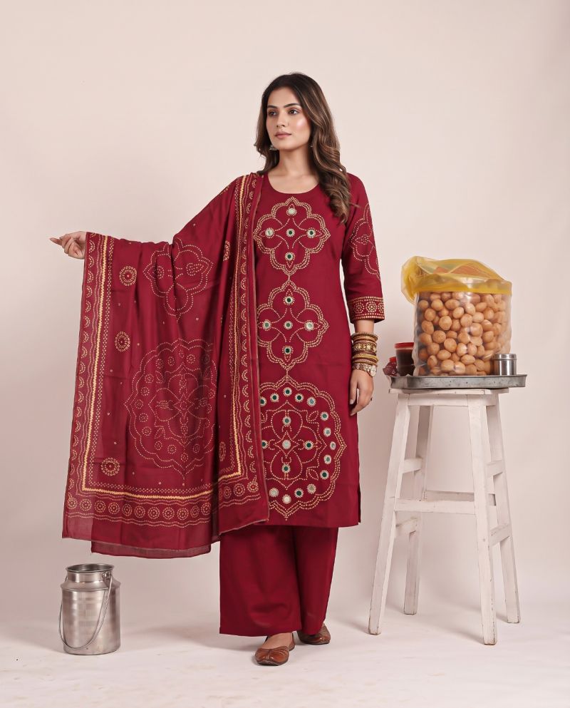 Amrah Wholesale Naisha K 1464 Dhabu Cotton Kurti Pant Dupatta Set
