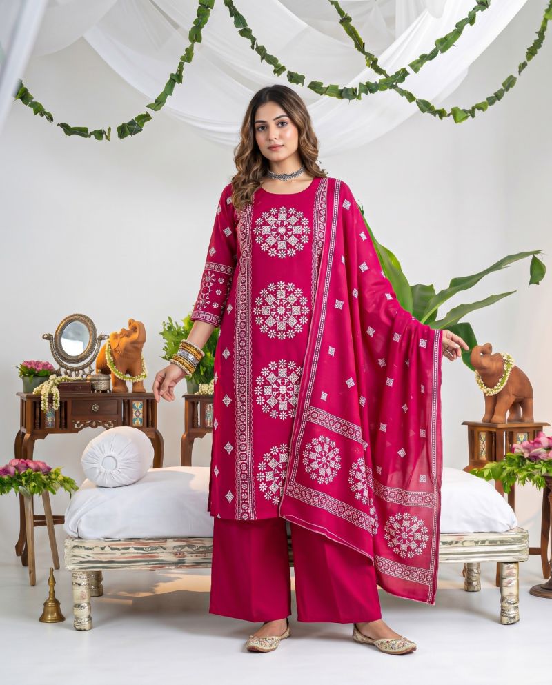 Amrah Wholesale Naisha K 1464 Dhabu Cotton Kurti Pant Dupatta Set