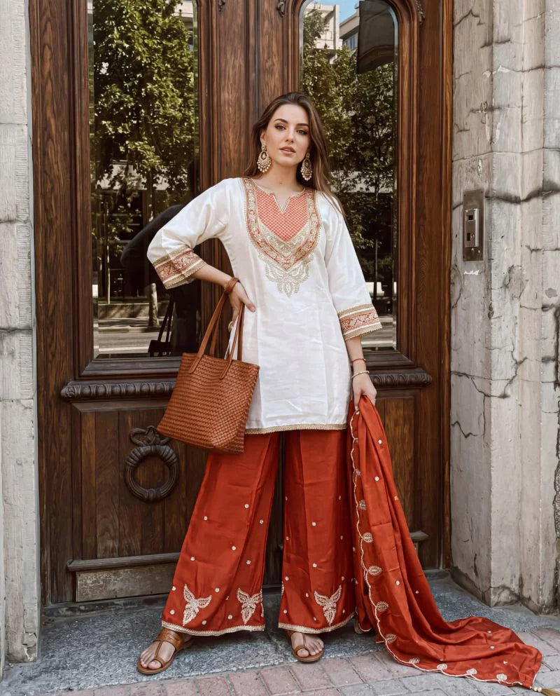 Amrah Wholesale Naisha K 1465 Chinon Soft Silk Kurti Pant Dupatta Set