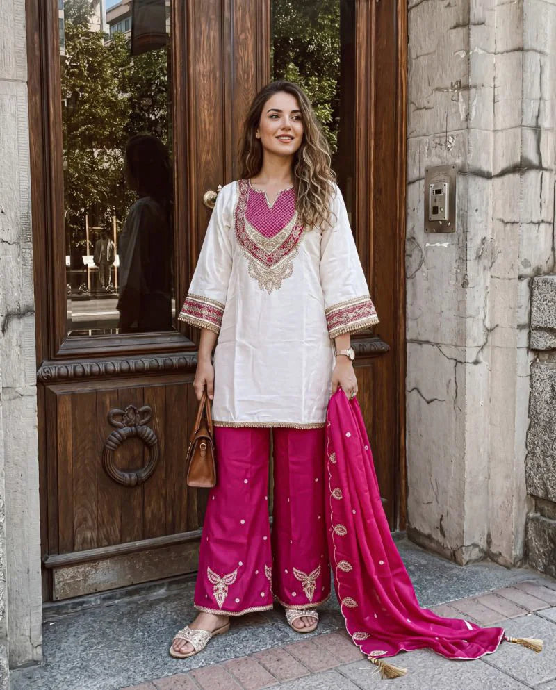 Amrah Wholesale Naisha K 1465 Chinon Soft Silk Kurti Pant Dupatta Set