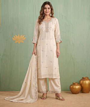 Amrah Wholesale Naisha K 1466 Mul Chanderi Kurti Pant Dupatta Set
