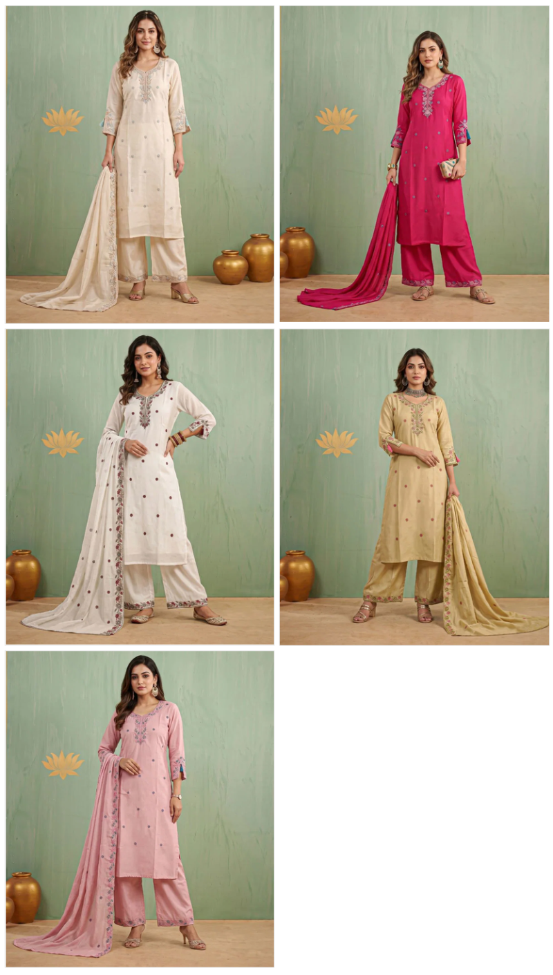 Amrah Wholesale Naisha K 1466 Mul Chanderi Kurti Pant Dupatta Set