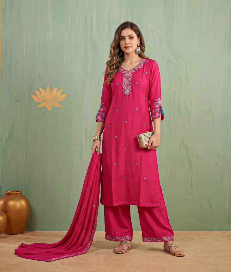 Amrah Wholesale Naisha K 1466 Mul Chanderi Kurti Pant Dupatta Set