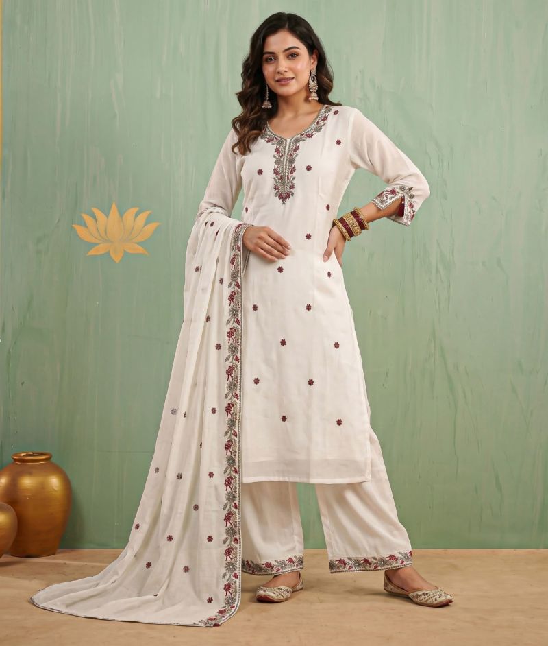 Amrah Wholesale Naisha K 1466 Mul Chanderi Kurti Pant Dupatta Set