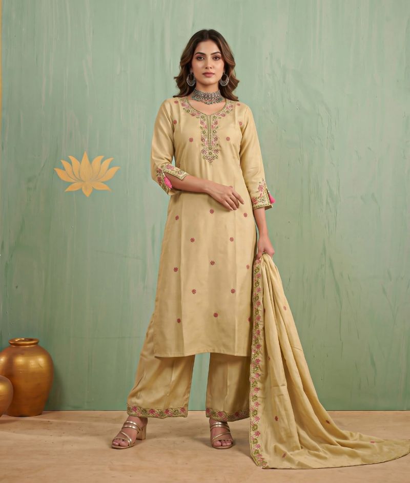 Amrah Wholesale Naisha K 1466 Mul Chanderi Kurti Pant Dupatta Set