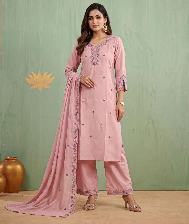 Amrah Wholesale Naisha K 1466 Mul Chanderi Kurti Pant Dupatta Set