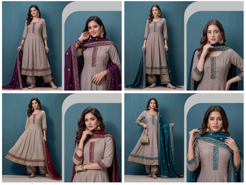 Amrah Wholesale Naisha K 1468 Vichitra Sequence Kurti Pant Dupatta Set