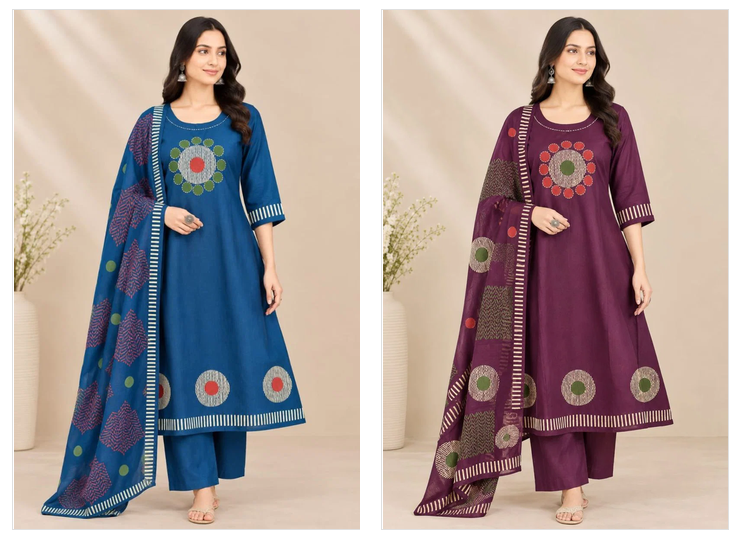 Amrah Wholesale Naisha K 1470 Dhabu Cotton Kurti Pant Dupatta Set