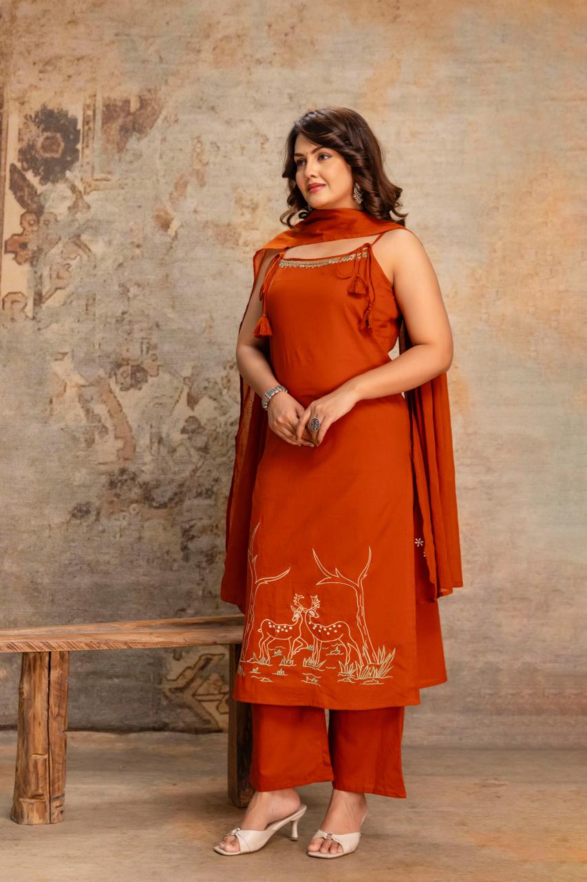 Amrah Wholesale Naisha K 992 Cotton Kurti Pant Dupatta Set - Amrah Wholesale