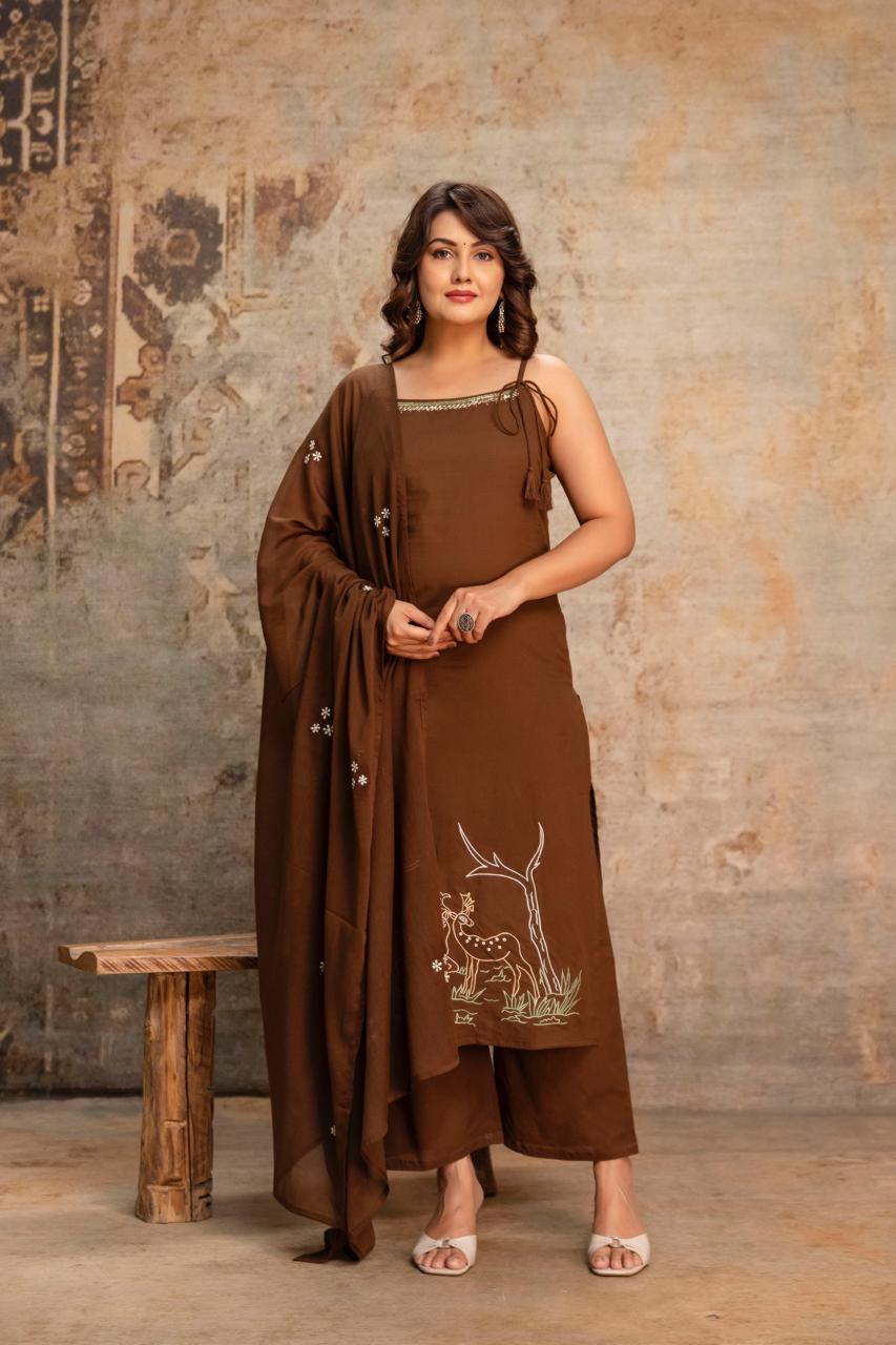 Amrah Wholesale Naisha K 992 Cotton Kurti Pant Dupatta Set - Amrah Wholesale