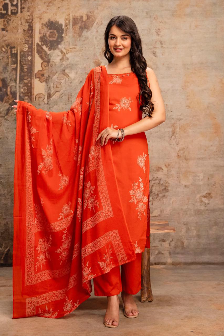 Amrah Wholesale Naisha K 992 Cotton Kurti Pant Dupatta Set - Amrah Wholesale