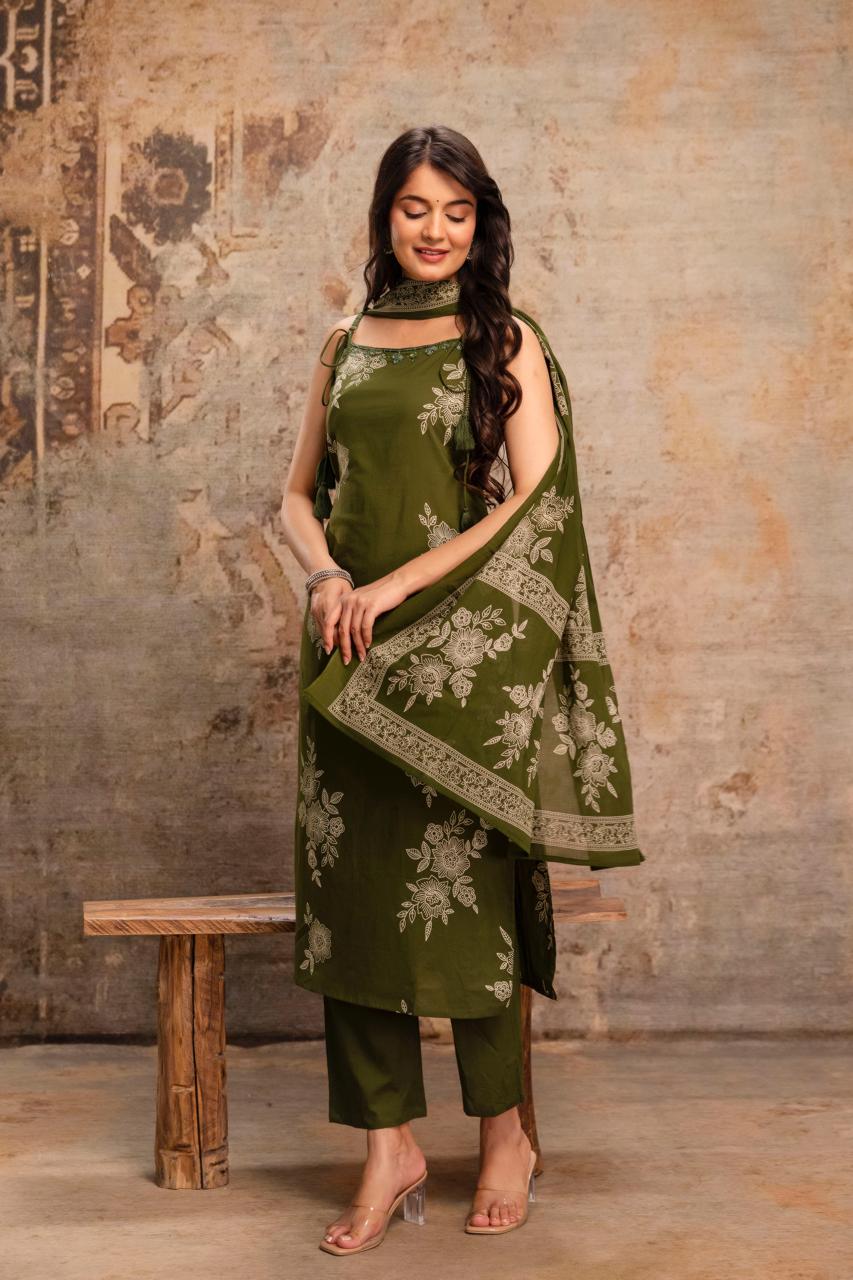 Amrah Wholesale Naisha K 992 Cotton Kurti Pant Dupatta Set - Amrah Wholesale