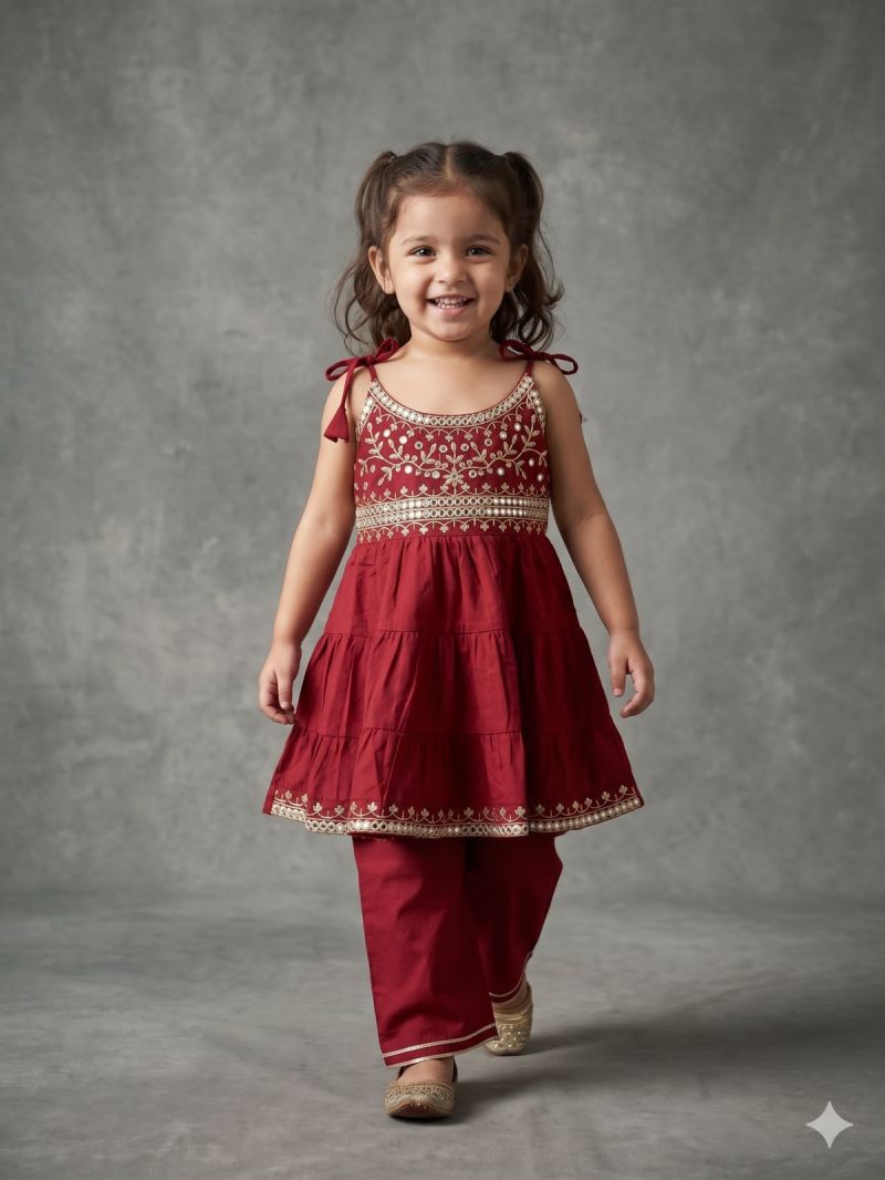 Amrah Wholesale Naisha Kids 14 Cambric Cotton Embroidered Top Bottom Set