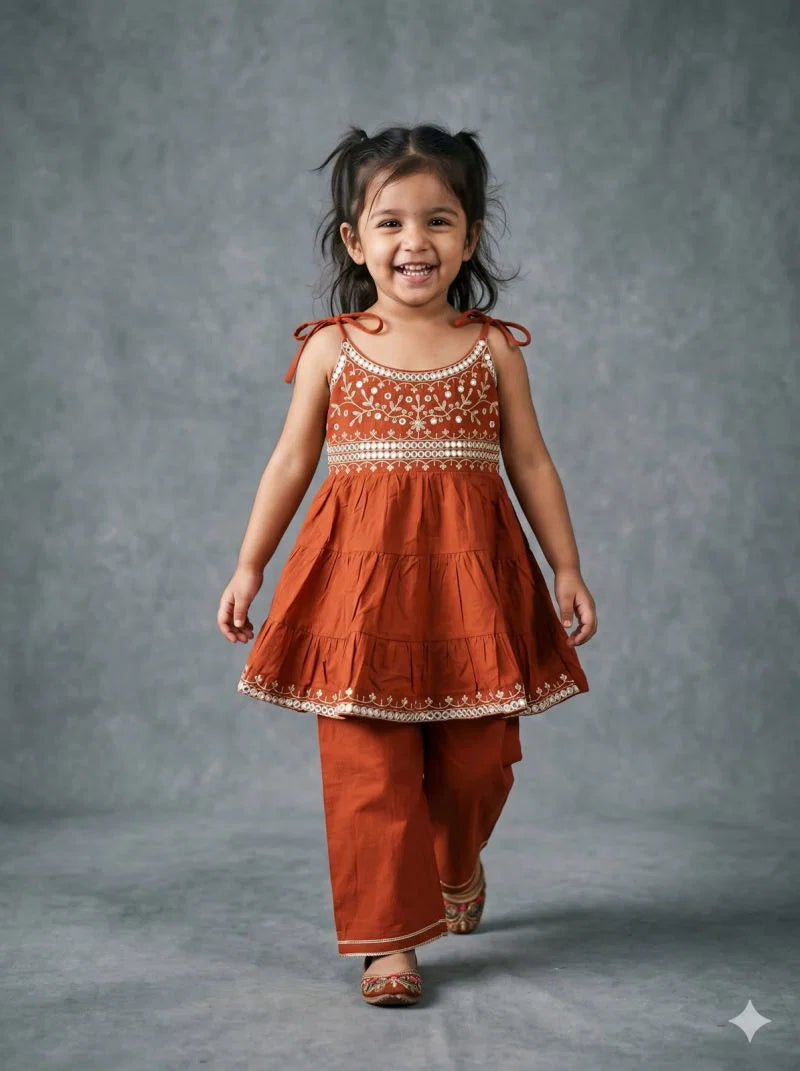 Amrah Wholesale Naisha Kids 14 Cambric Cotton Embroidered Top Bottom Set