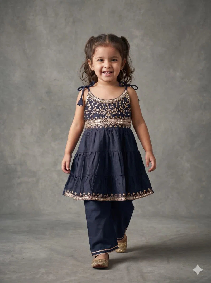 Amrah Wholesale Naisha Kids 14 Cambric Cotton Embroidered Top Bottom Set