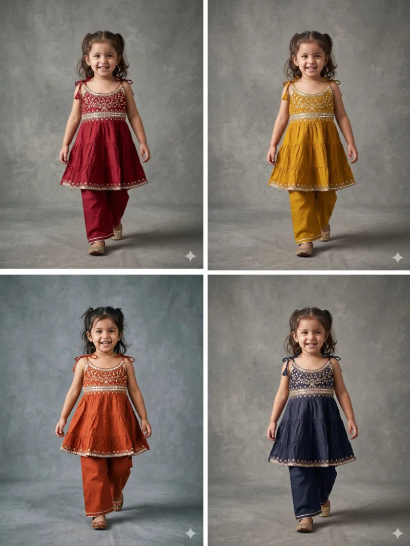 Amrah Wholesale Naisha Kids 14 Cambric Cotton Embroidered Top Bottom Set