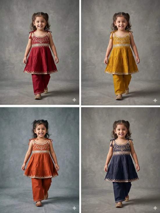 Amrah Wholesale Naisha Kids 14 Cambric Cotton Embroidered Top Bottom Set