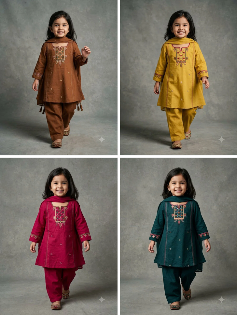 Amrah Wholesale Naisha Kids 18 Cambric Cotton Embroidered Kurti Set