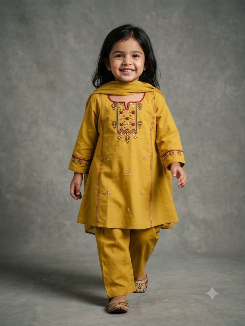 Amrah Wholesale Naisha Kids 18 Cambric Cotton Embroidered Kurti Set