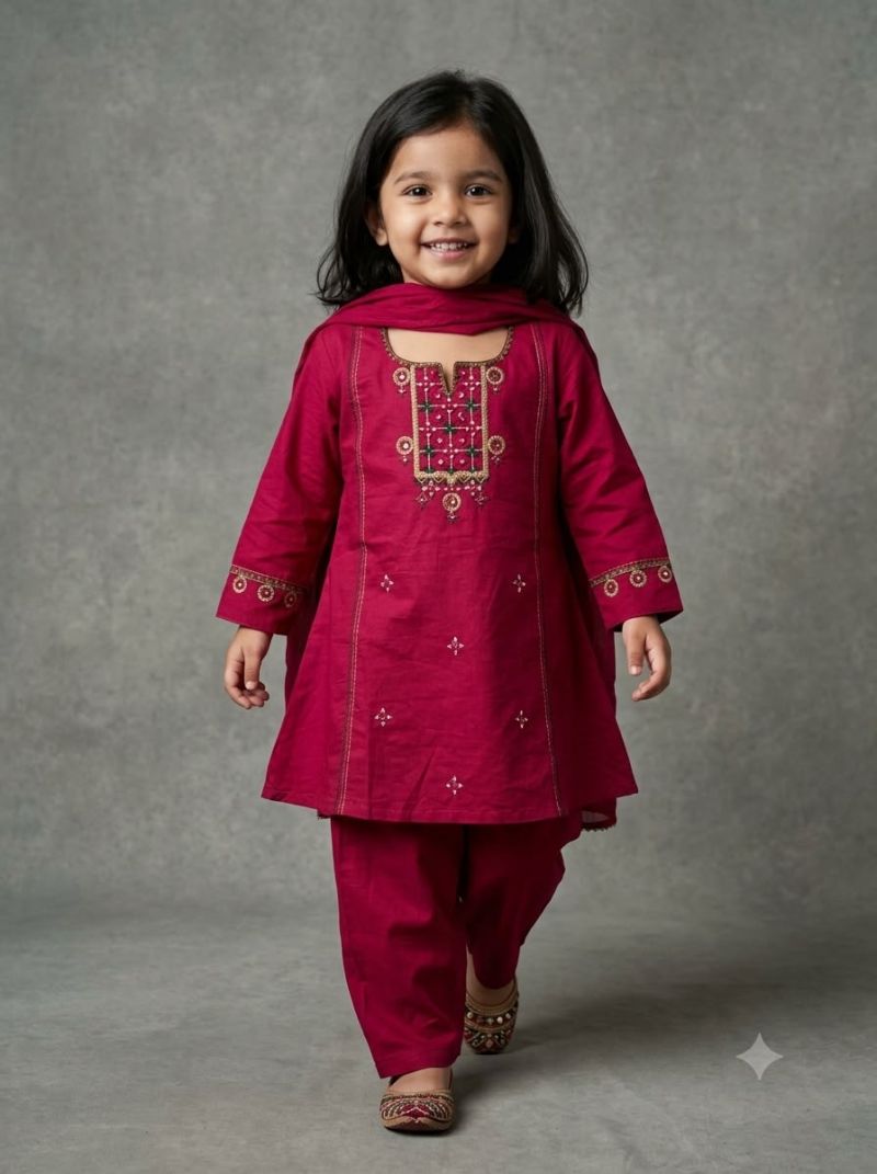 Amrah Wholesale Naisha Kids 18 Cambric Cotton Embroidered Kurti Set