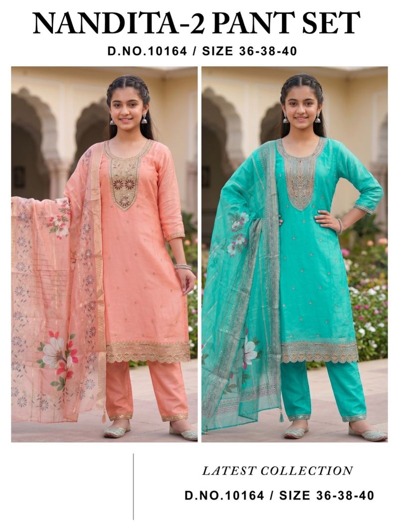 Amrah Wholesale Nandita 10162 And 64 Fendy Silk Embroidered Kurti Pant Dupatta Set - Amrah Wholesale