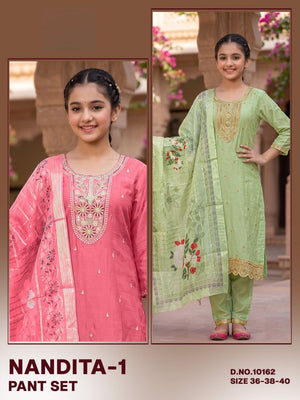 Amrah Wholesale Nandita 10162 And 64 Fendy Silk Embroidered Kurti Pant Dupatta Set - Amrah Wholesale