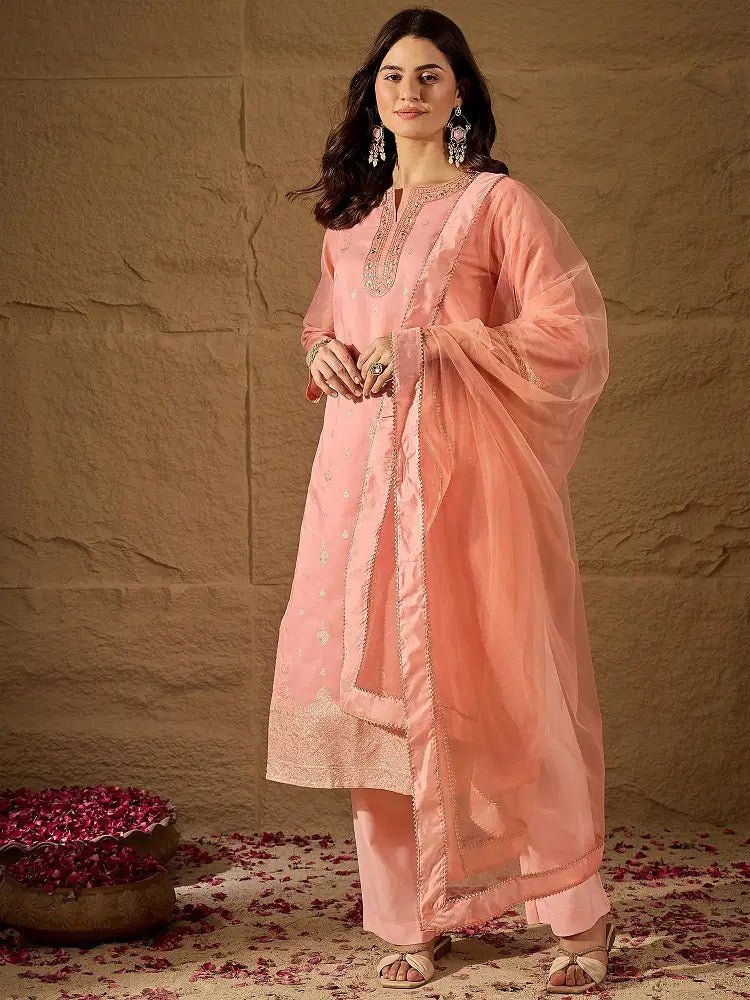 Amrah Wholesale Navya Kurti 270 Silk Blend Embroidered Kurti Pant Dupatta Set - Amrah Wholesale