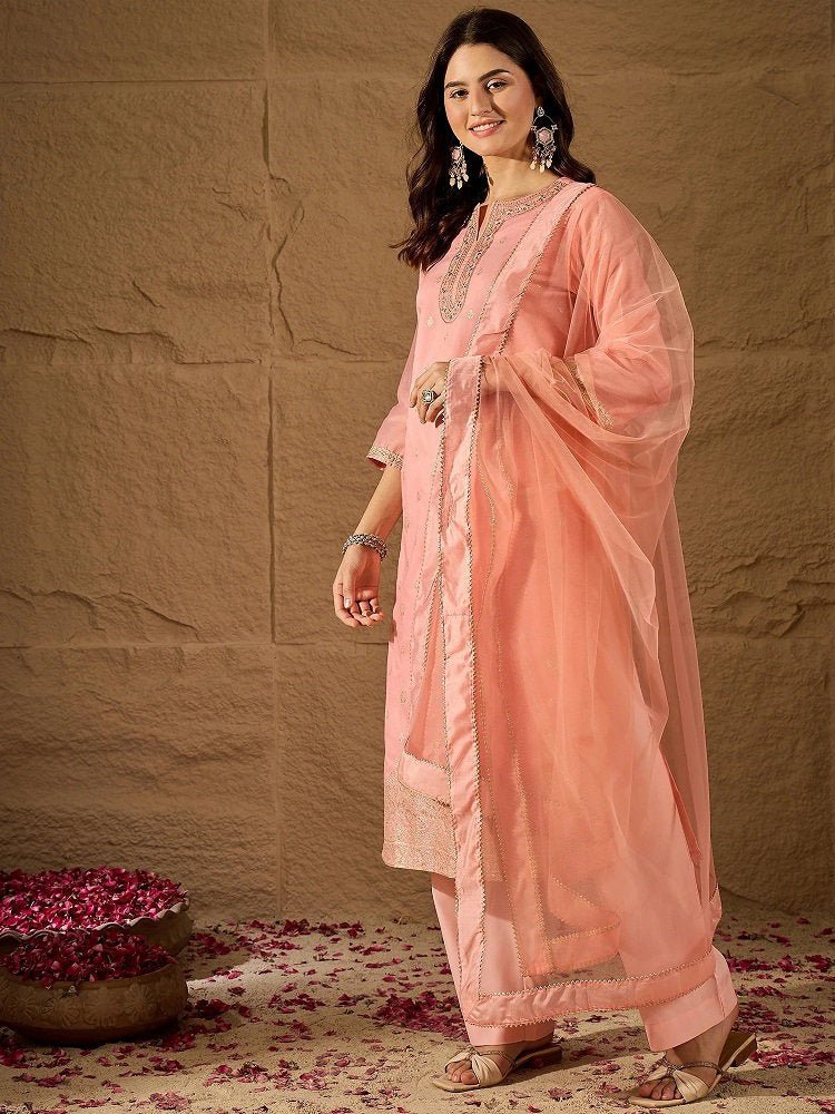 Amrah Wholesale Navya Kurti 270 Silk Blend Embroidered Kurti Pant Dupatta Set - Amrah Wholesale