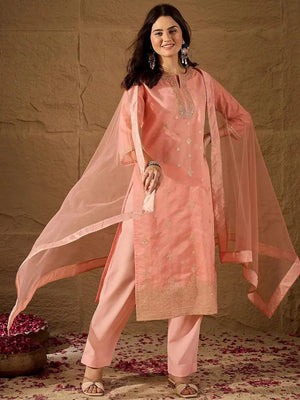 Amrah Wholesale Navya Kurti 270 Silk Blend Embroidered Kurti Pant Dupatta Set - Amrah Wholesale