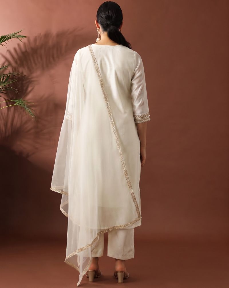 Amrah Wholesale Navya Kurti 278 Chanderi Silk Kurti Pant Dupatta Set - Amrah Wholesale