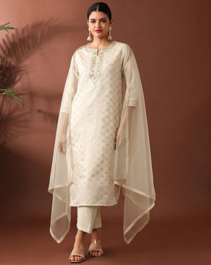 Amrah Wholesale Navya Kurti 278 Chanderi Silk Kurti Pant Dupatta Set - Amrah Wholesale