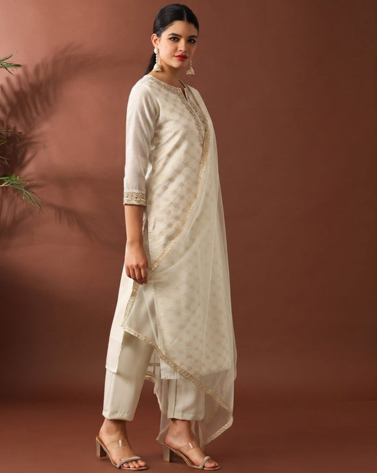 Amrah Wholesale Navya Kurti 278 Chanderi Silk Kurti Pant Dupatta Set - Amrah Wholesale