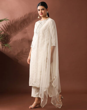 Amrah Wholesale Navya Kurti 278 Chanderi Silk Kurti Pant Dupatta Set - Amrah Wholesale