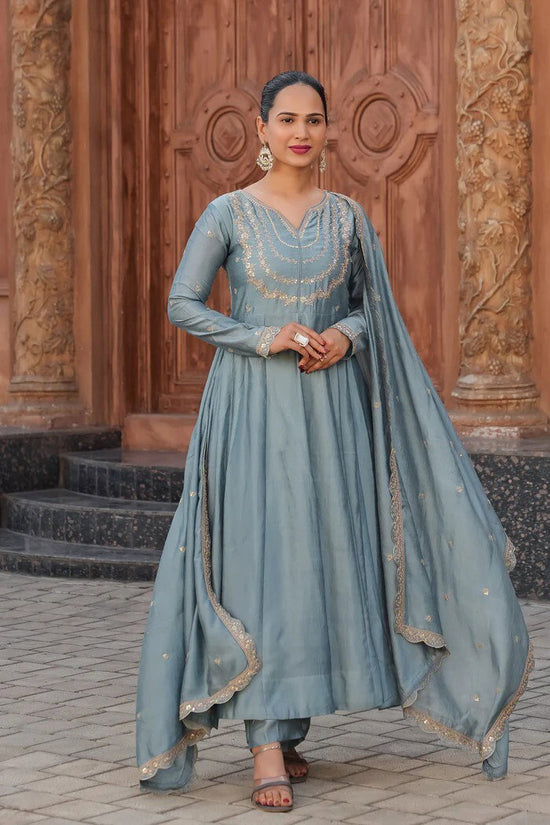Amrah Wholesale Navya Kurti 287 Vichitra Silk Embroidered Kurti Pant Dupatta Set