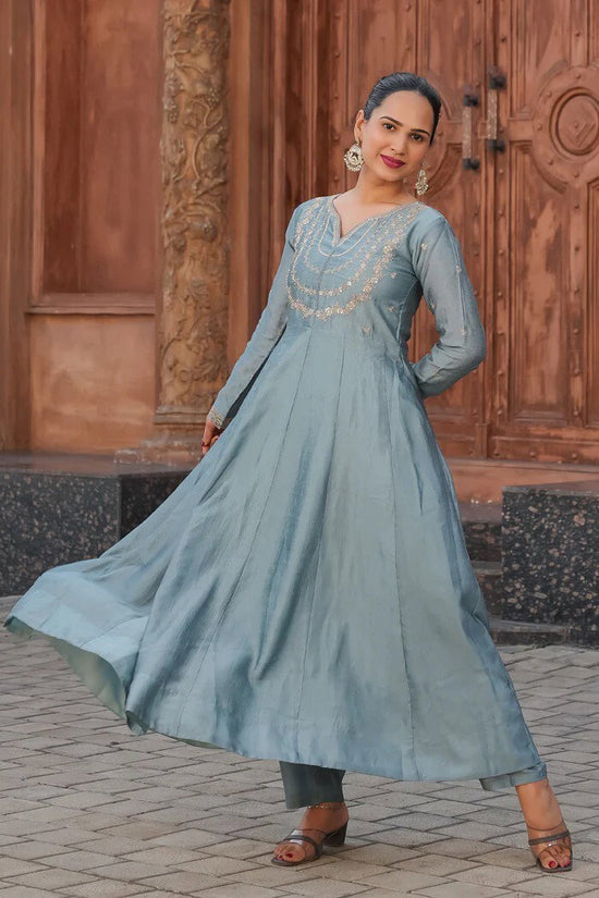 Amrah Wholesale Navya Kurti 287 Vichitra Silk Embroidered Kurti Pant Dupatta Set