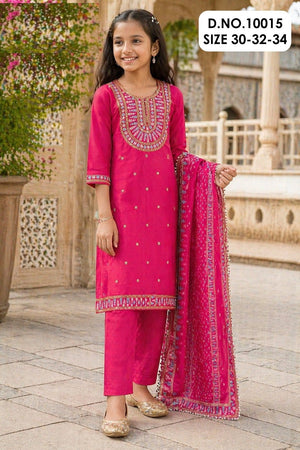 Amrah Wholesale Naysa 10015 And 10016 Roman Silk Kids Wear Kurti Pant Dupatta Set - Amrah Wholesale