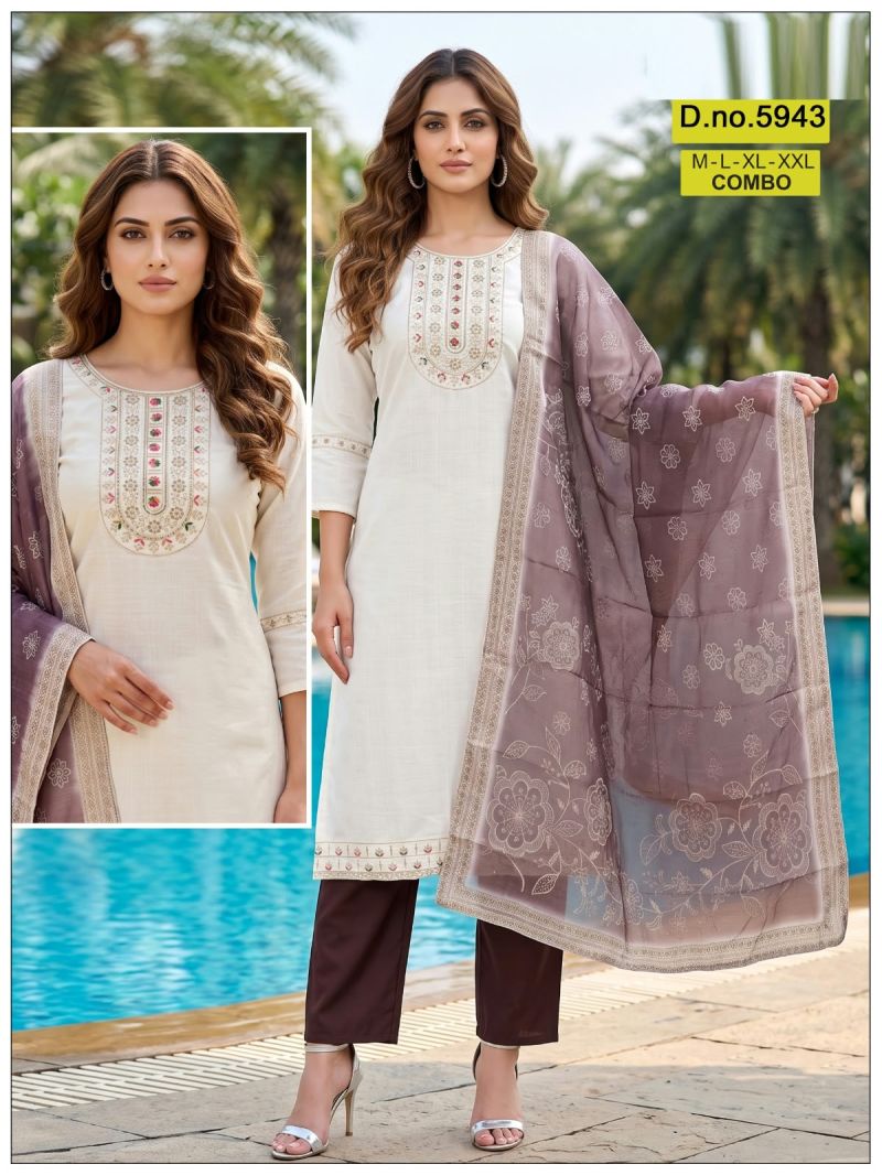 Amrah Wholesale Paavi Combo Vertican Silk Kurti Pant Dupatta Set