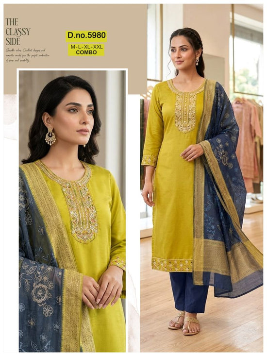 Amrah Wholesale Paavi Combo Vertican Silk Kurti Pant Dupatta Set
