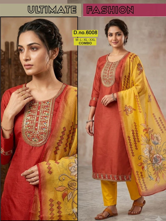 Amrah Wholesale Paavi Combo Vertican Silk Kurti Pant Dupatta Set