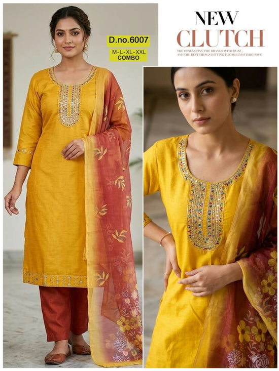 Amrah Wholesale Paavi Combo Vertican Silk Kurti Pant Dupatta Set