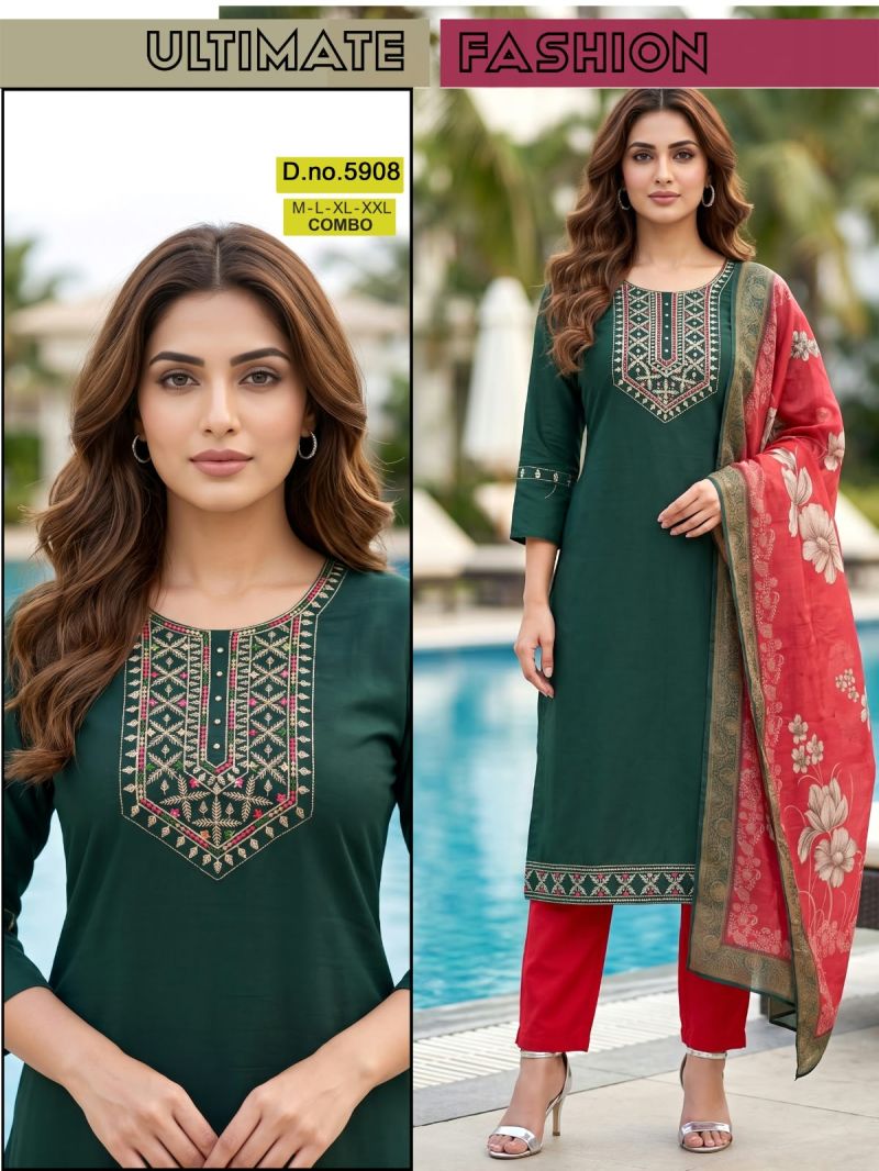 Amrah Wholesale Paavi Combo Vertican Silk Kurti Pant Dupatta Set