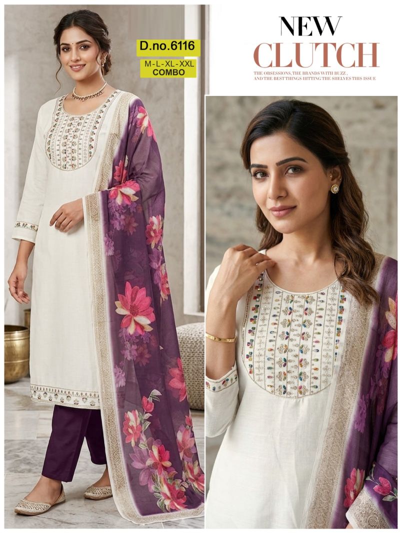 Amrah Wholesale Paavi Combo Vertican Silk Kurti Pant Dupatta Set