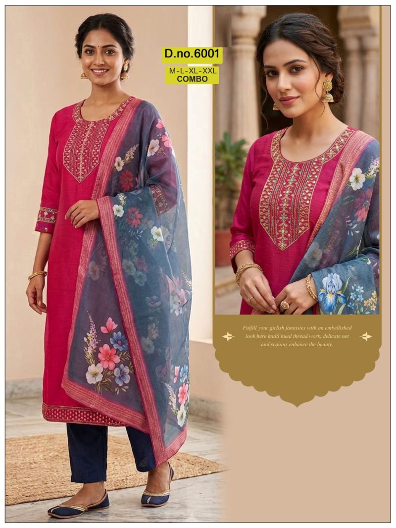 Amrah Wholesale Paavi Combo Vertican Silk Kurti Pant Dupatta Set