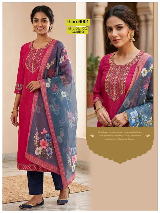 Amrah Wholesale Paavi Combo Vertican Silk Kurti Pant Dupatta Set