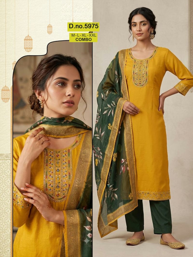 Amrah Wholesale Paavi Combo Vertican Silk Kurti Pant Dupatta Set