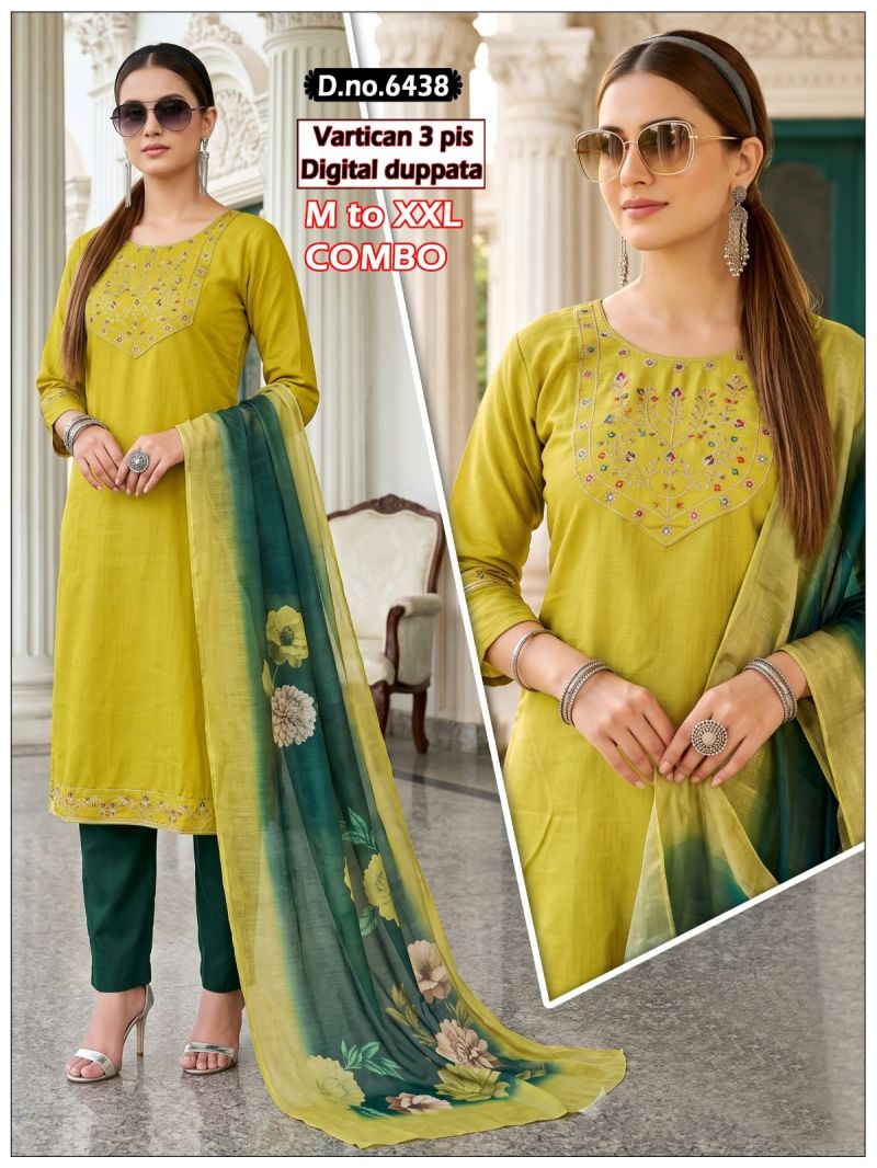 Amrah Wholesale Paavi Combo Vertican Silk Kurti Pant Dupatta Set