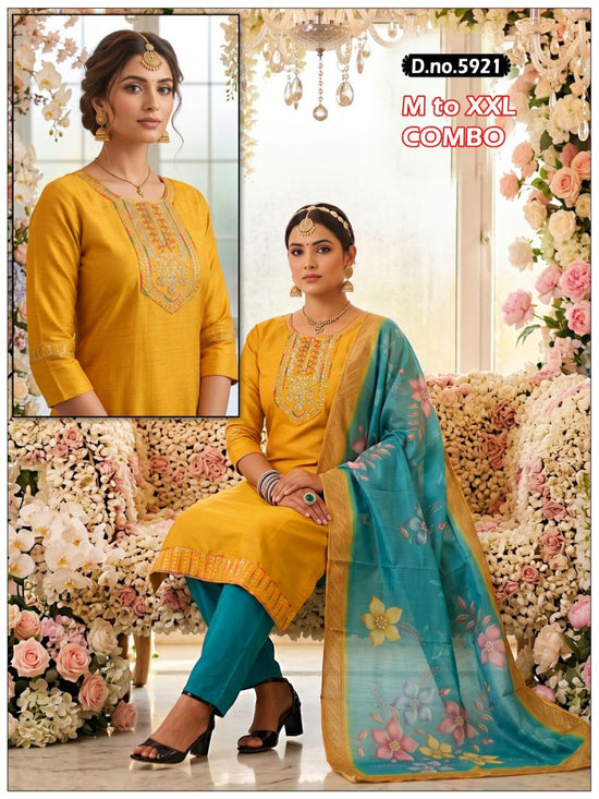 Amrah Wholesale Paavi Combo Vertican Silk Kurti Pant Dupatta Set