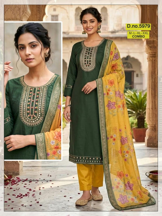 Amrah Wholesale Paavi Combo Vertican Silk Kurti Pant Dupatta Set